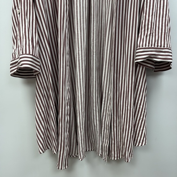 Torrid Gauze Striped Open Front Shirt Tunic Kimono Burgundy - Picture 4 of 9